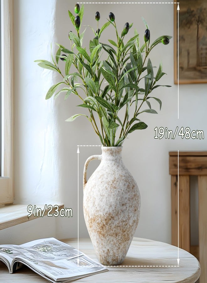 ASHELYULLA Vintage Ceramic Vase with Fake Olive Branches, Farmhouse White Vase with 2Pcs Faux Olive Plant Greenery for Home Bedroom Living Room Side Table Entryway Dining Table Decor - Image 5
